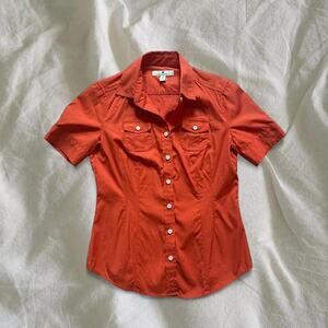 Vintage Banana Republic Orange Fitted Short Sleeve Button Up